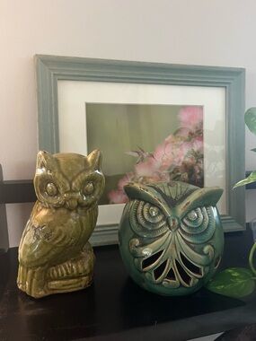 Ceramic Owls 2 Green collectible